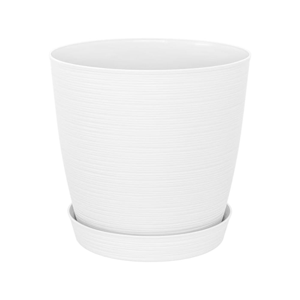 Maceta redonda estilo piedra con base 29x27cm en color blanco