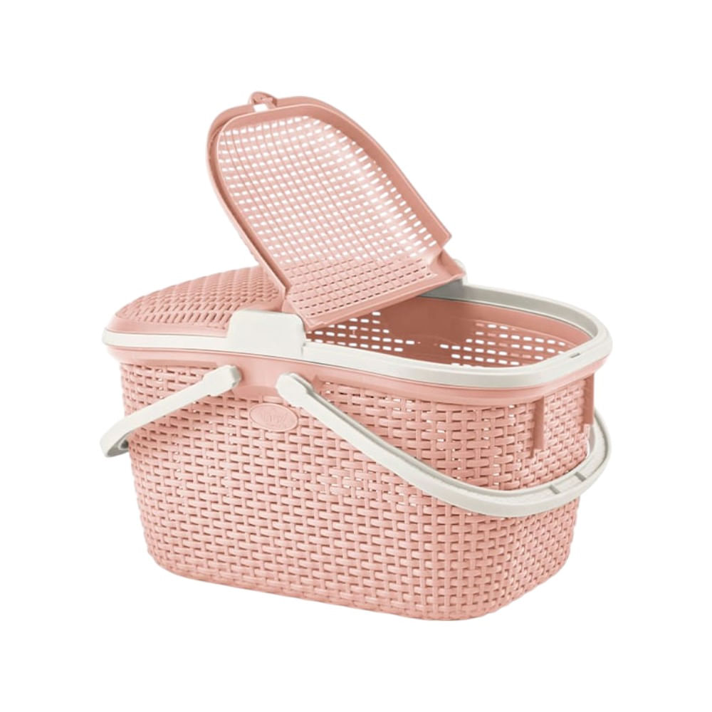 Canasta Picnic Tavaruá ratán en color rosado