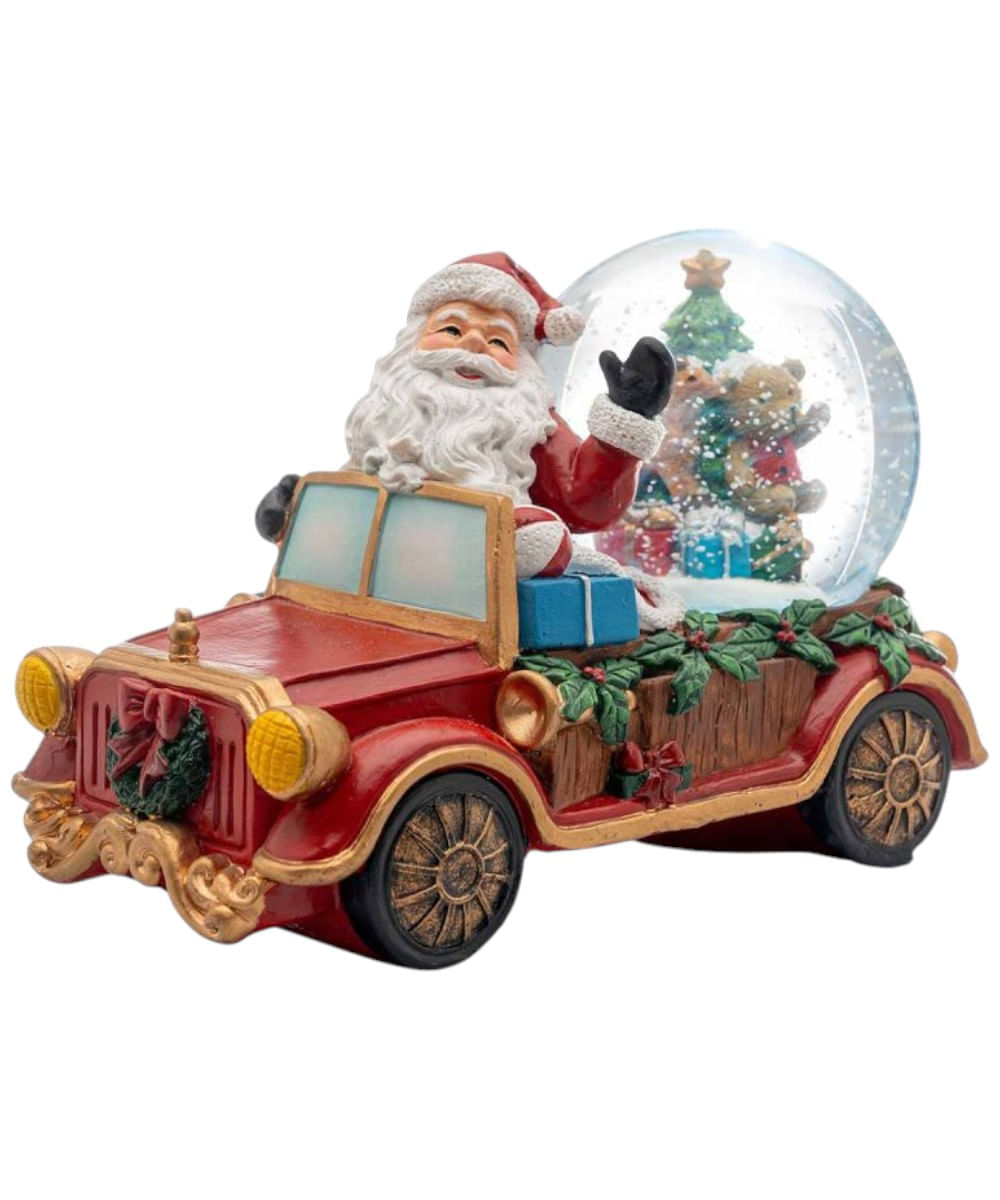 Figura navideña Santa en carro con esfera de vidrio 22.5 x 12 x 14.5 cm