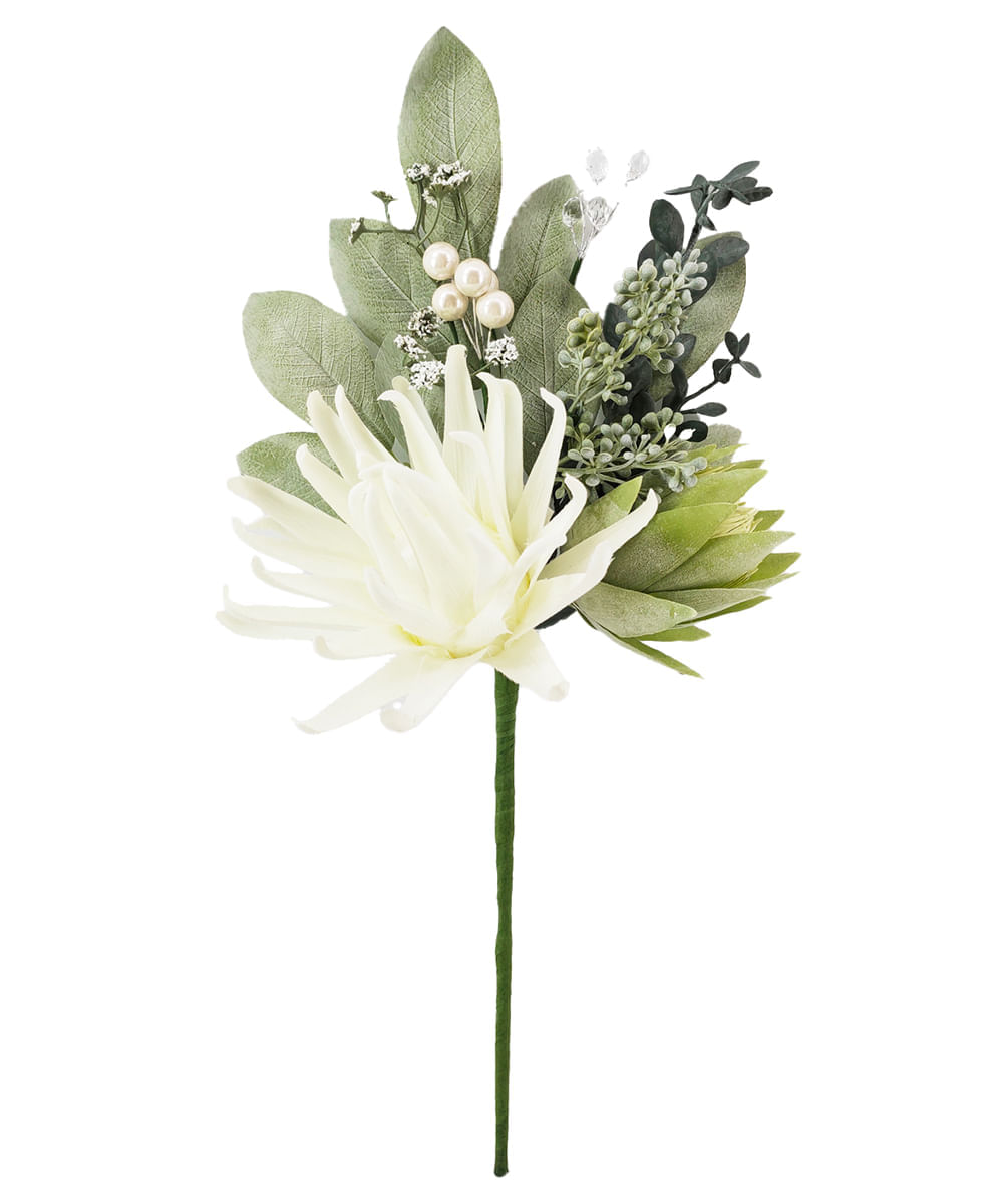 Rama decorativa de protea blanca con follaje 45 cm