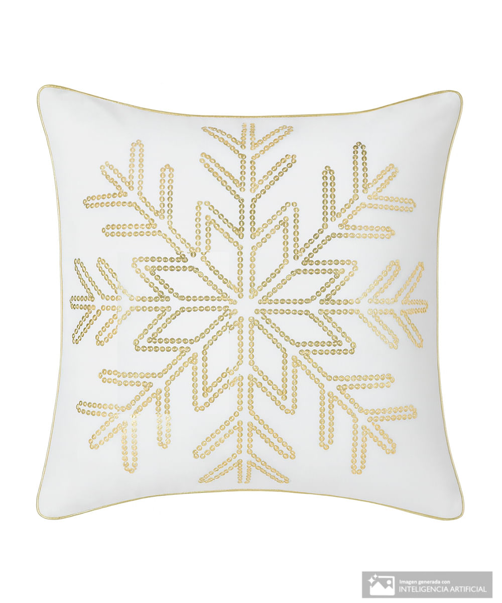 Cojín decorativo blanco con copo de nieve dorado 40 x 40 cm