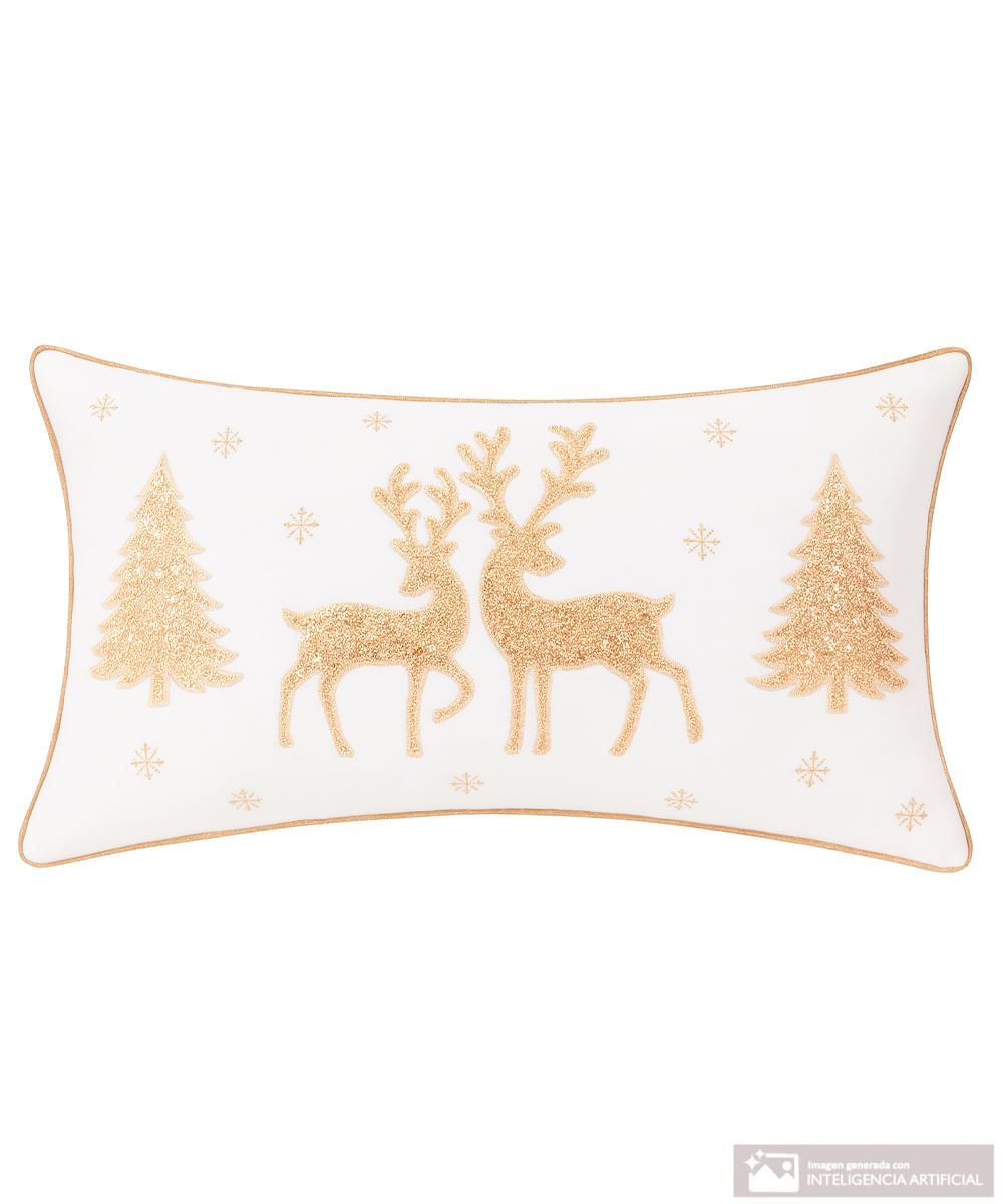 Cojín decorativo navideño blanco con renos dorados 50 x 30 cm