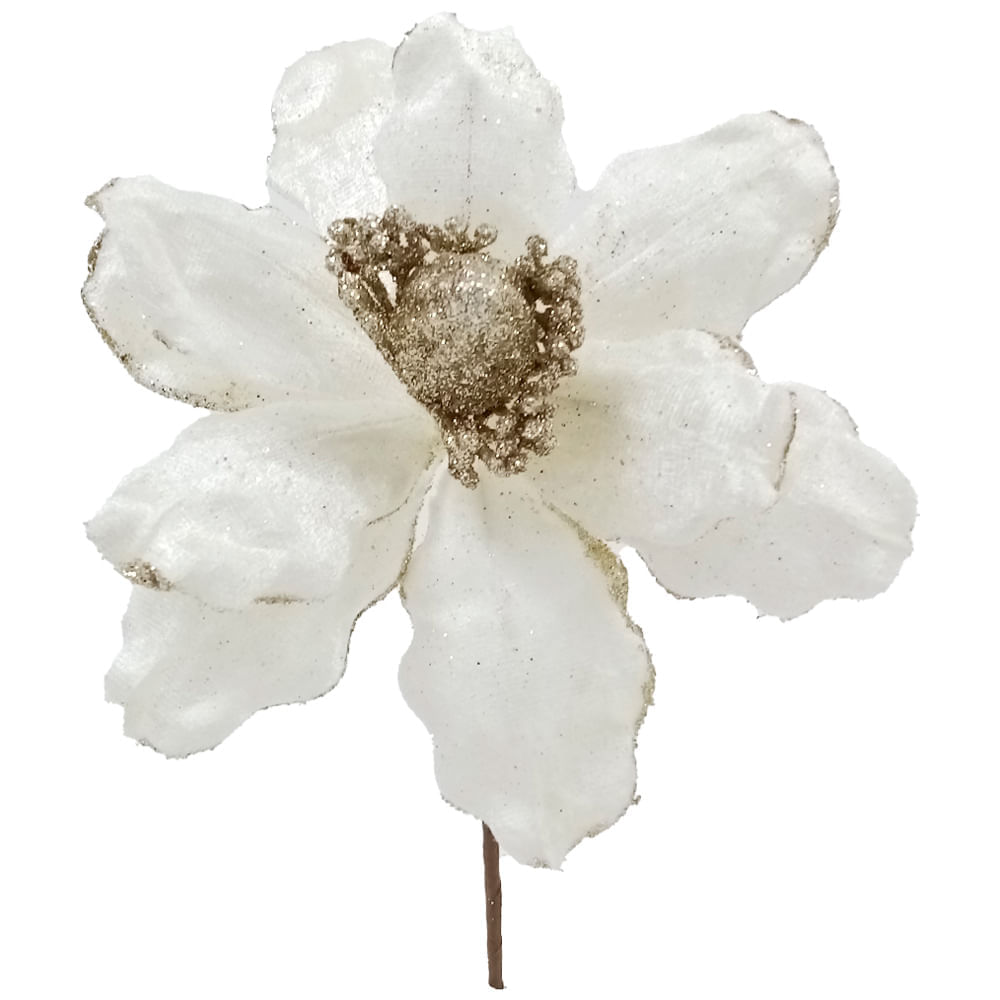 Magnolia decorativa de terciopelo con glitter
