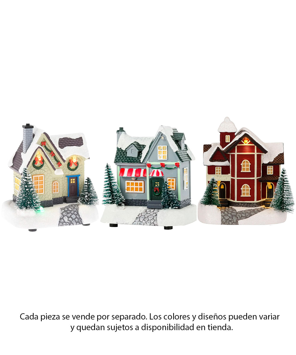 Casa navideña con luz surtida (1 pieza) 10.5 x 7.5 x 11.5 cm