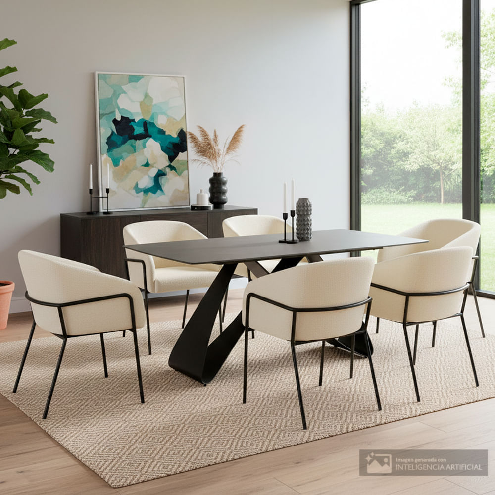 Comedor Vita Black 6 personas rectangular top eco stone