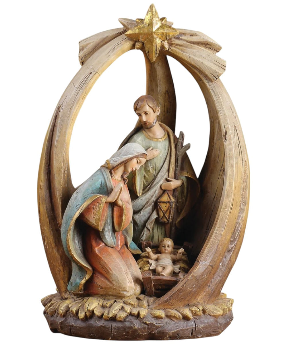 Figura decorativa sagrada familia en madera 8.25 x 6.25 x 12 cm