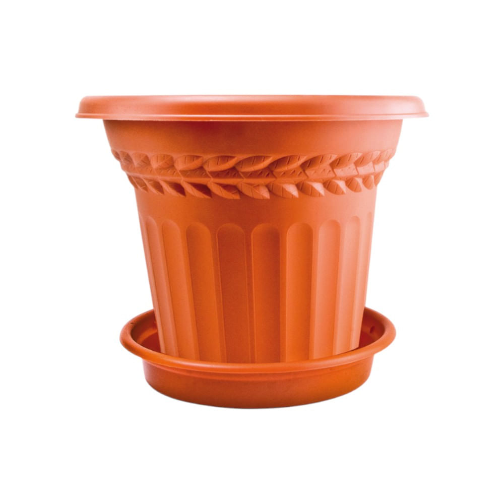 Maceta grecca N12, 35.9cm x 28.1cm con base en color terracota
