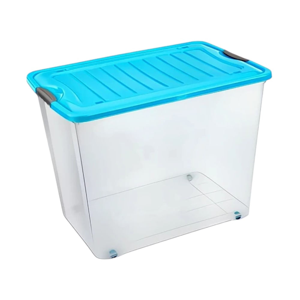 Caja móvil suprema N80, capacidad 57.9lt caja transparente, tapa Celeste