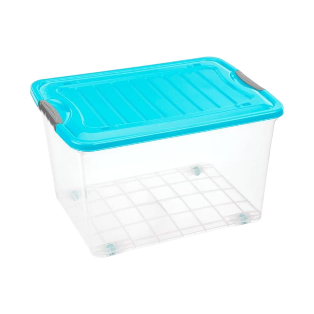 Caja móvil suprema N40, capacidad 28lt caja transparente, tapa celeste