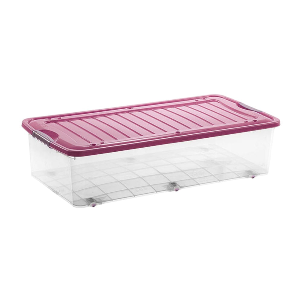 Caja móvil suprema N120, capacidad 48.1lt caja transparente, tapa rosada