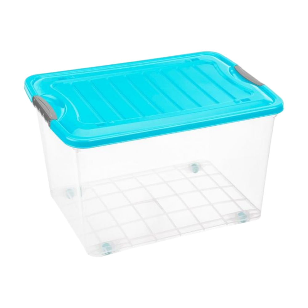 Caja móvil suprema N50, capacidad 37.5lt caja transparente, tapa celeste