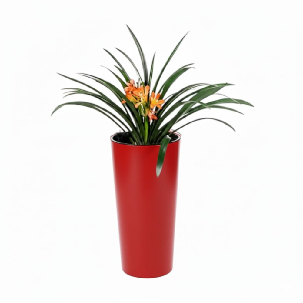 Maceta redonda estilo marfil 30x57cm, en color rojo