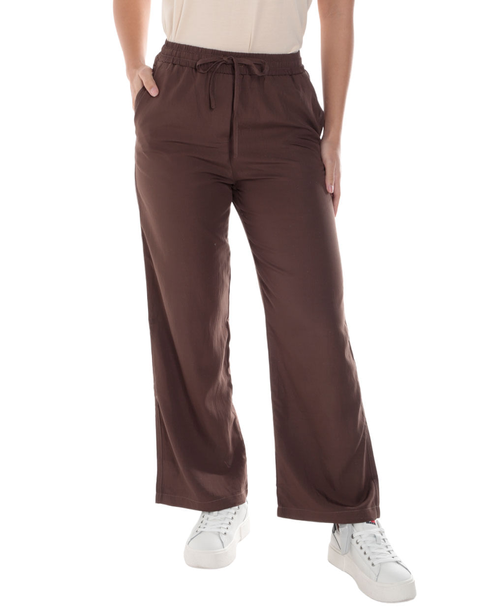 Pantalón Orange pull on café de cintura alta para mujer
