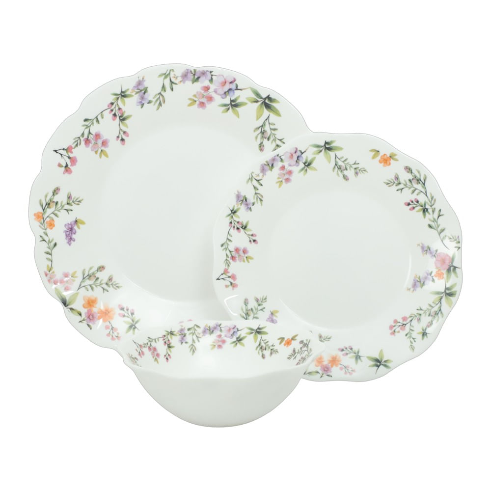 Vajilla Gibson blossoming joy de vidrio opal de 12 piezas