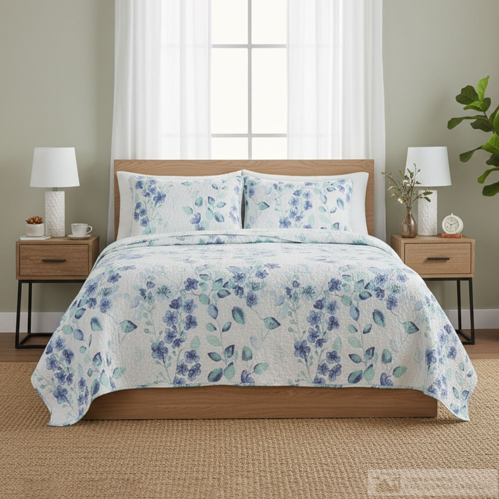 Cubrecama BR Home de poliéster estampado botánico