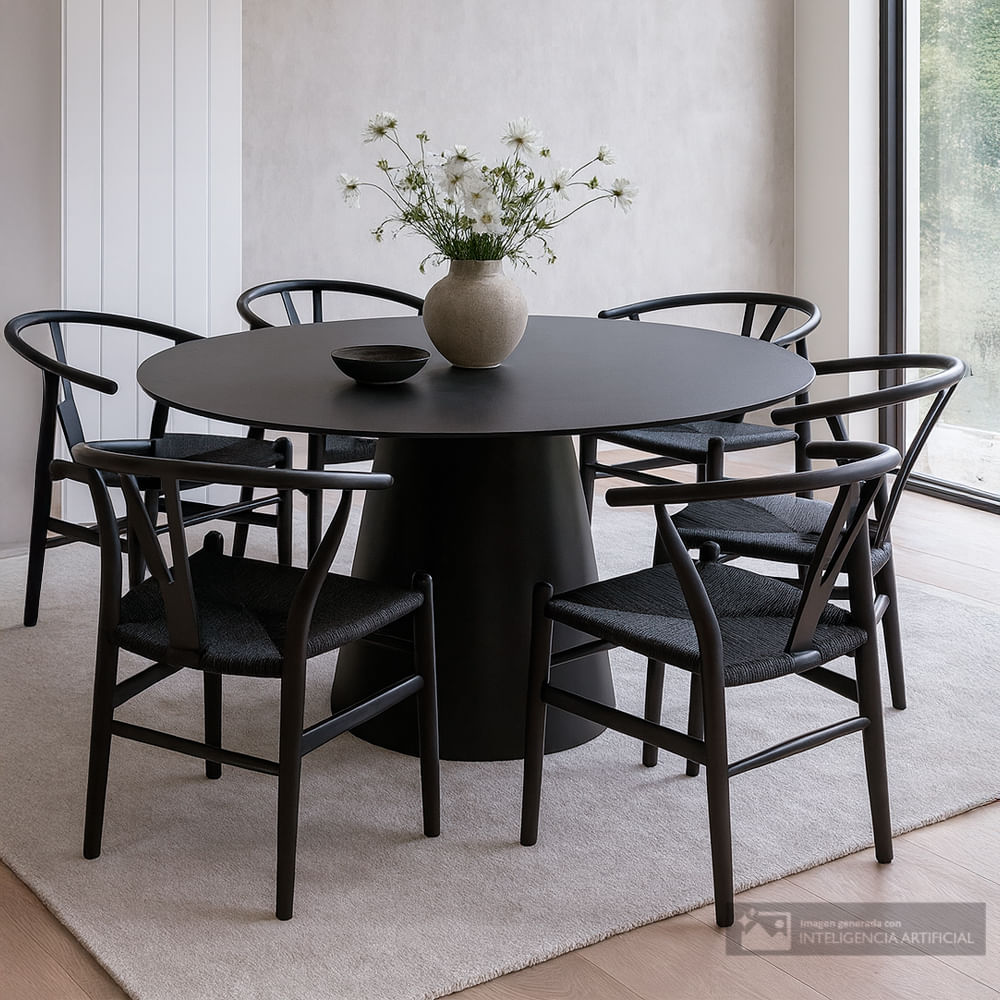Juego de comedor 6 personas redondo negro