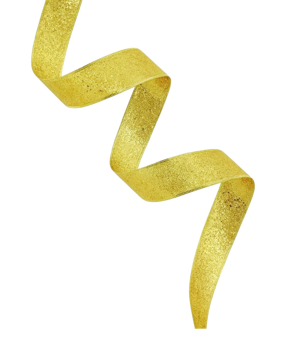 Listón para árbol dorado con glitter 3.8 cm x 10 yd
