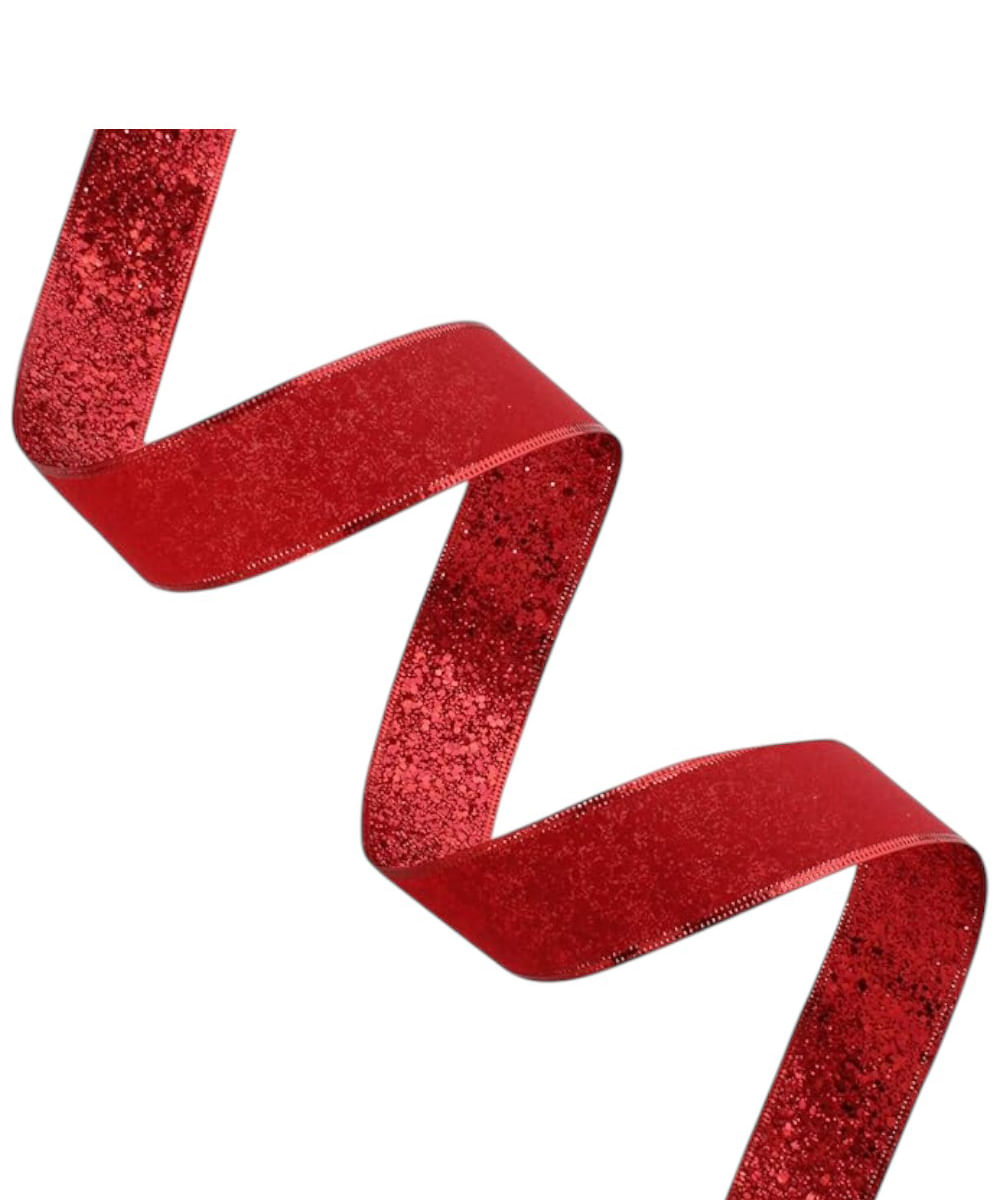 Listón para árbol rojo con glitter 3.8 cm x 10 yd