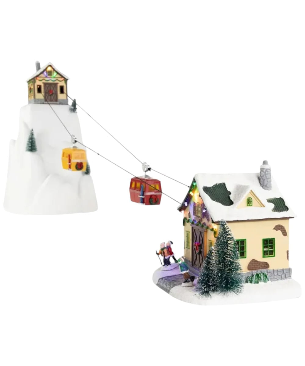 Set de escena navideña montaña y cabaña con luz y música 22.5 x 19.5 x 20 cm/ 32.5 x 31.5 x 53 cm