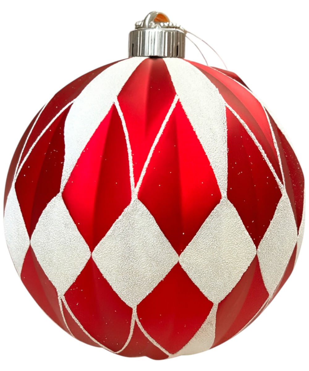 Esfera navideña con textura rojo y blanco 15 cm