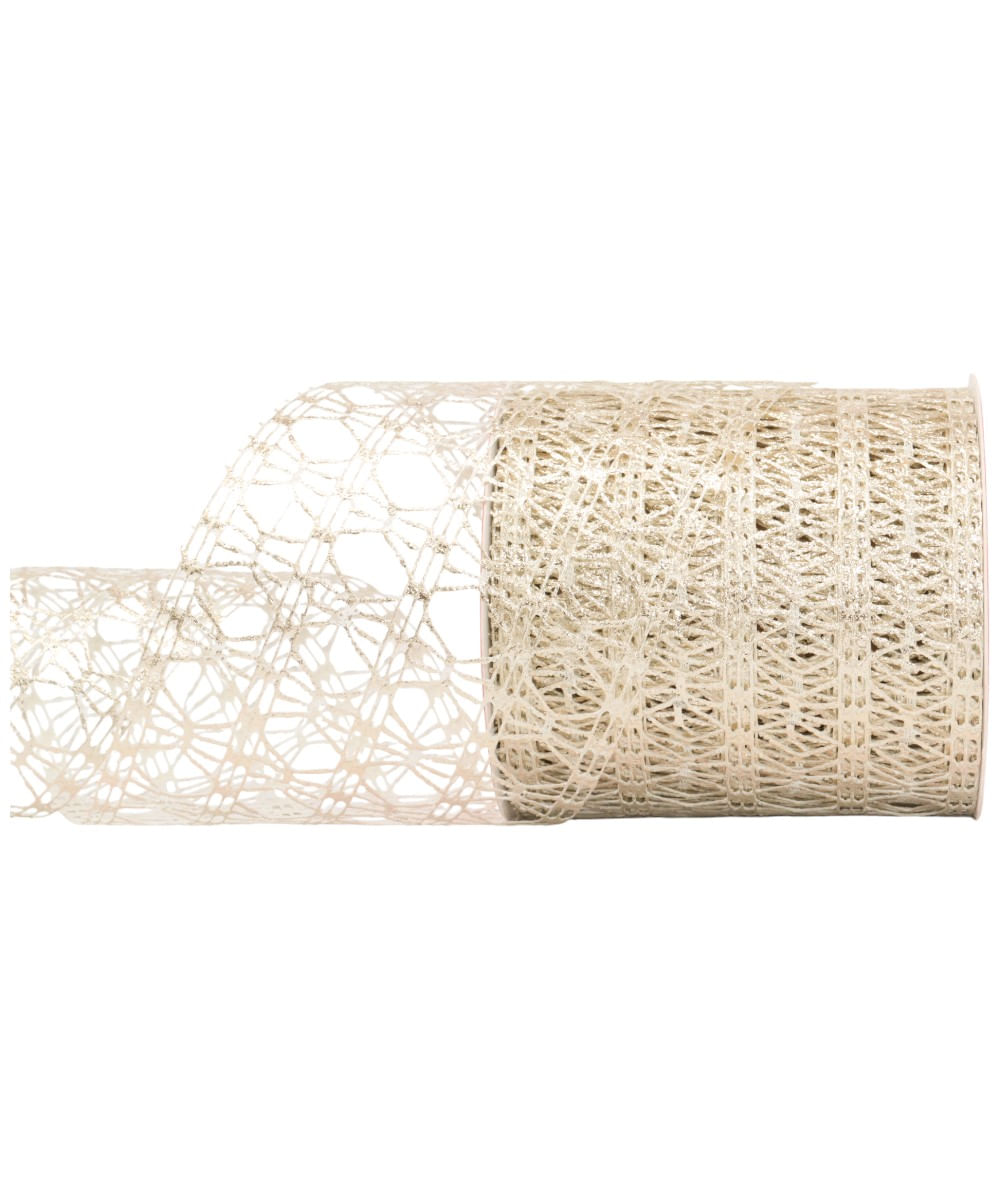 Listón ancho diseño surtido celeste y champagne 11.43 cm x 5 m (1 pieza)