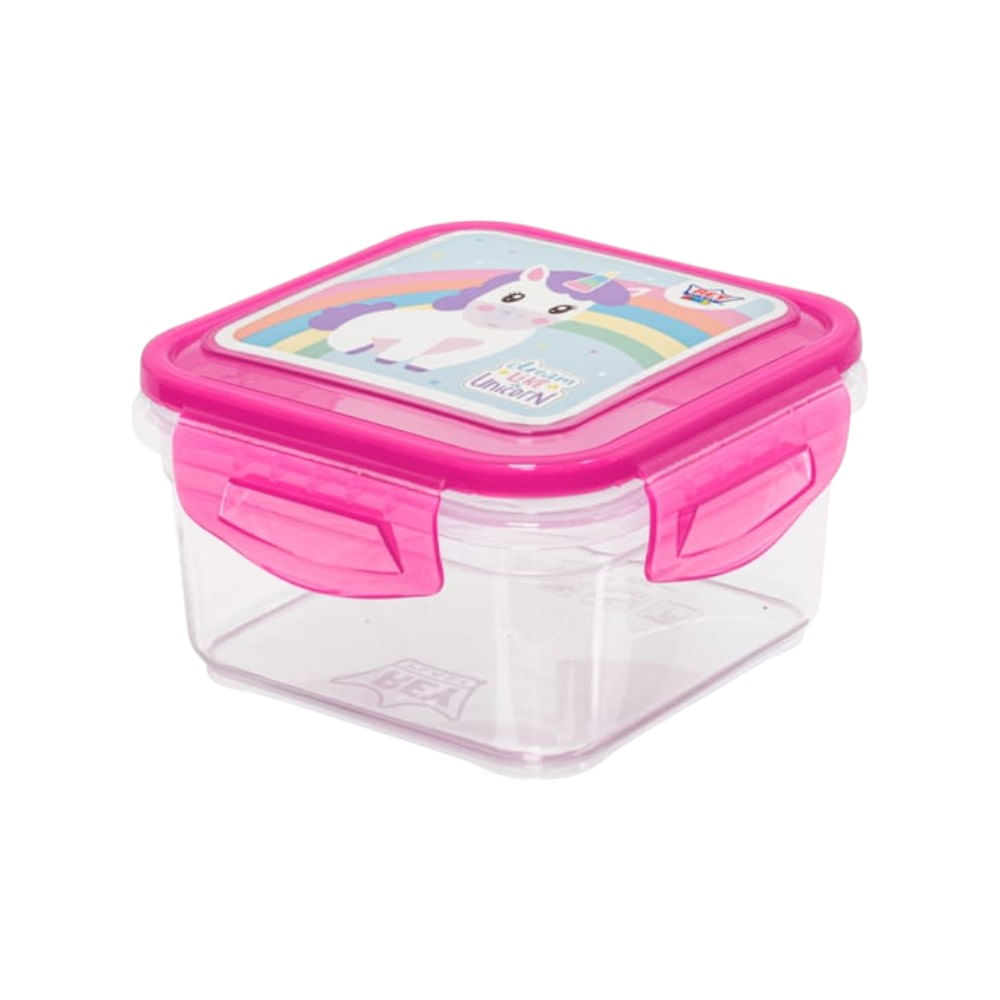 Deposito Cuadrado Unicornio 730 ml en color rosado