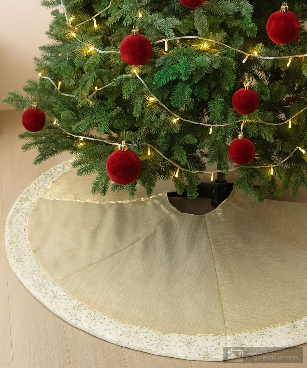Falda para árbol con textura champagne con borde decorativo 122 cm