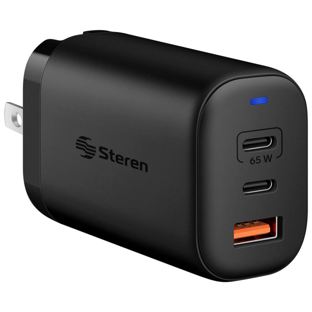 Cargador Steren 2 x USB-C y 1 x USB-A 65Watts