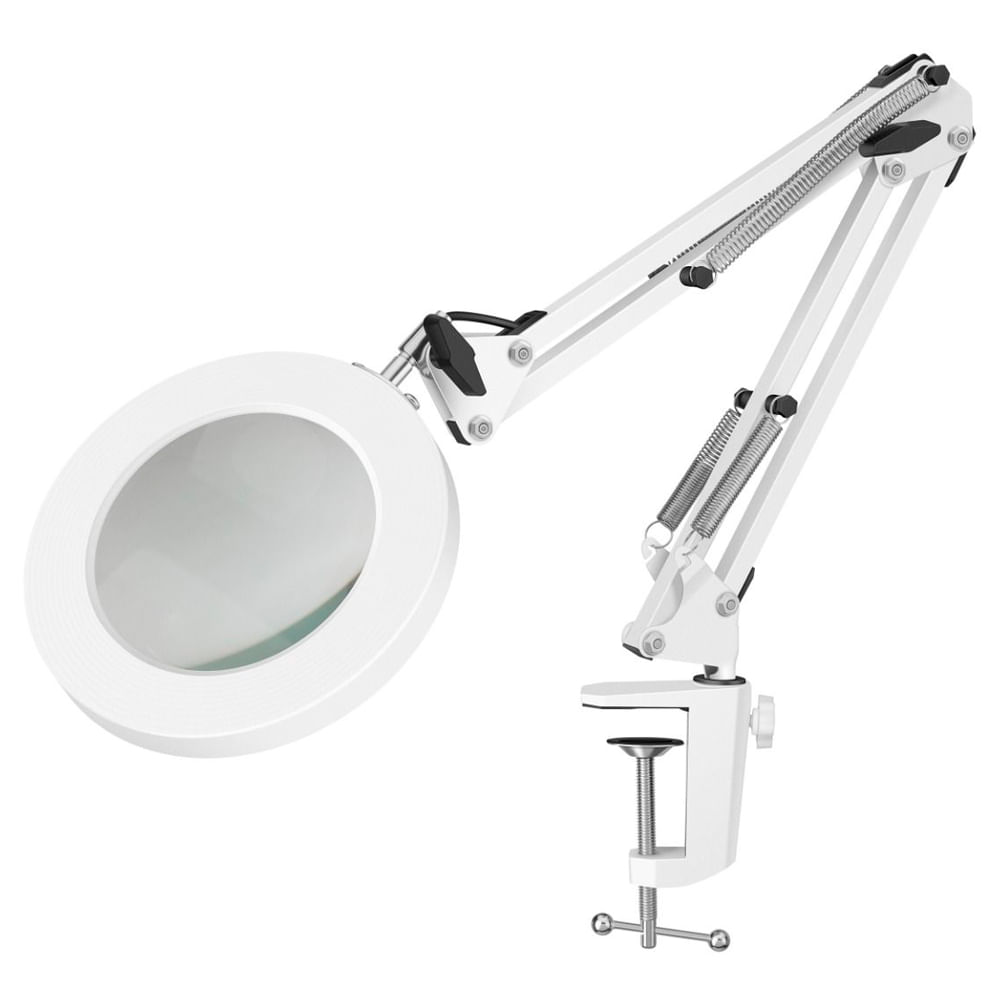 Lámpara LED con lupa (5x), brazo articulado y 3 tonalidades de luz