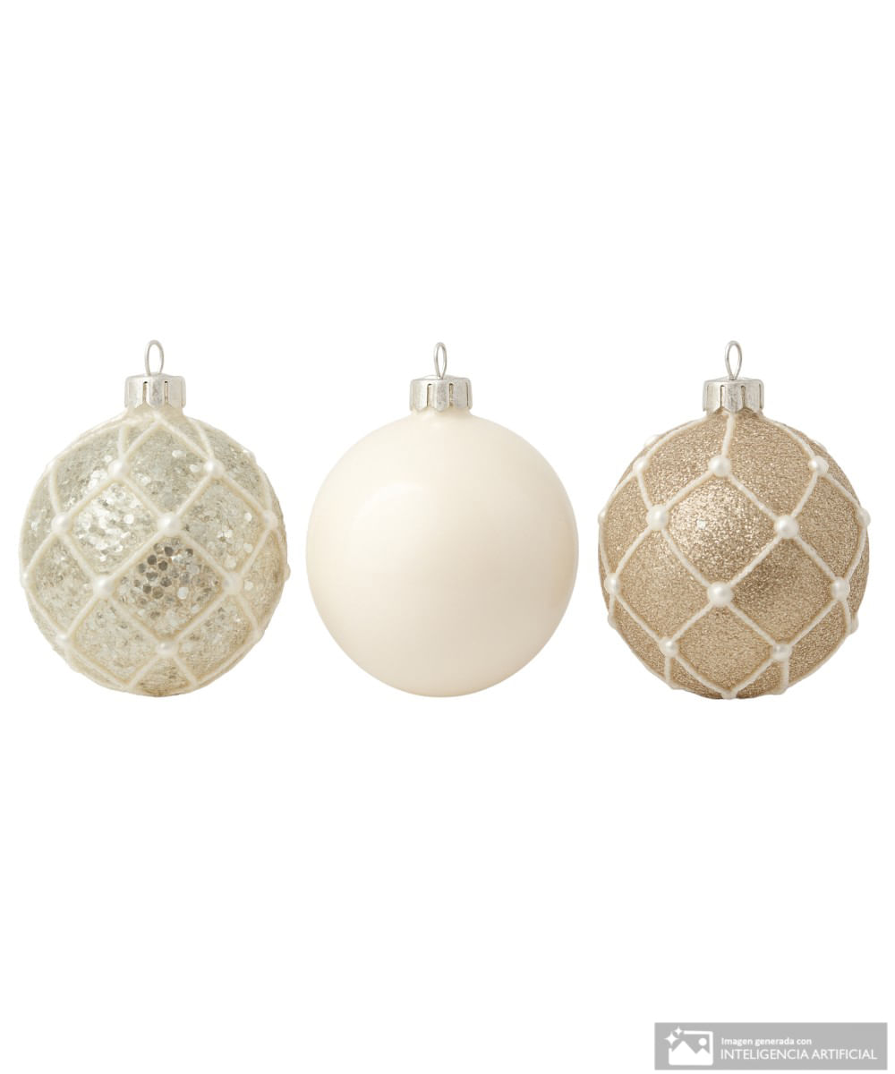 Set de 3 esferas decorativas champagne 10 cm