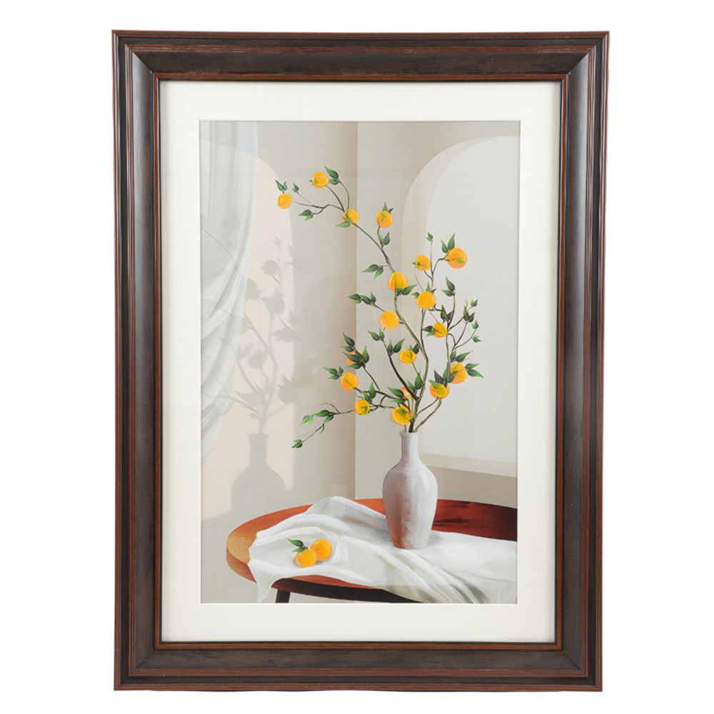 Cuadro decorativo bodegón blanco con ramas de naranja 59x79 cm