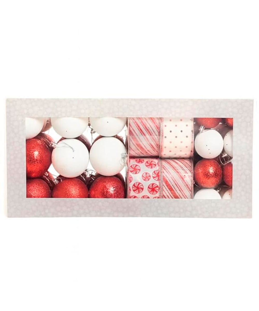 Set de 67 unidades con esferas y listones navideñas candy