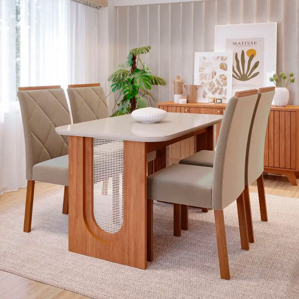 Juego de Comedor de madera Valentina C/Vidrio 1.30 cm para 4 personas