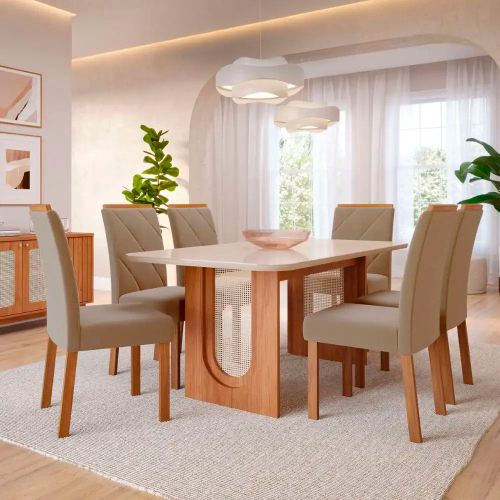 Juego de Comedor de madera Valentina C/Vidrio 1.80 cm para 6 personas