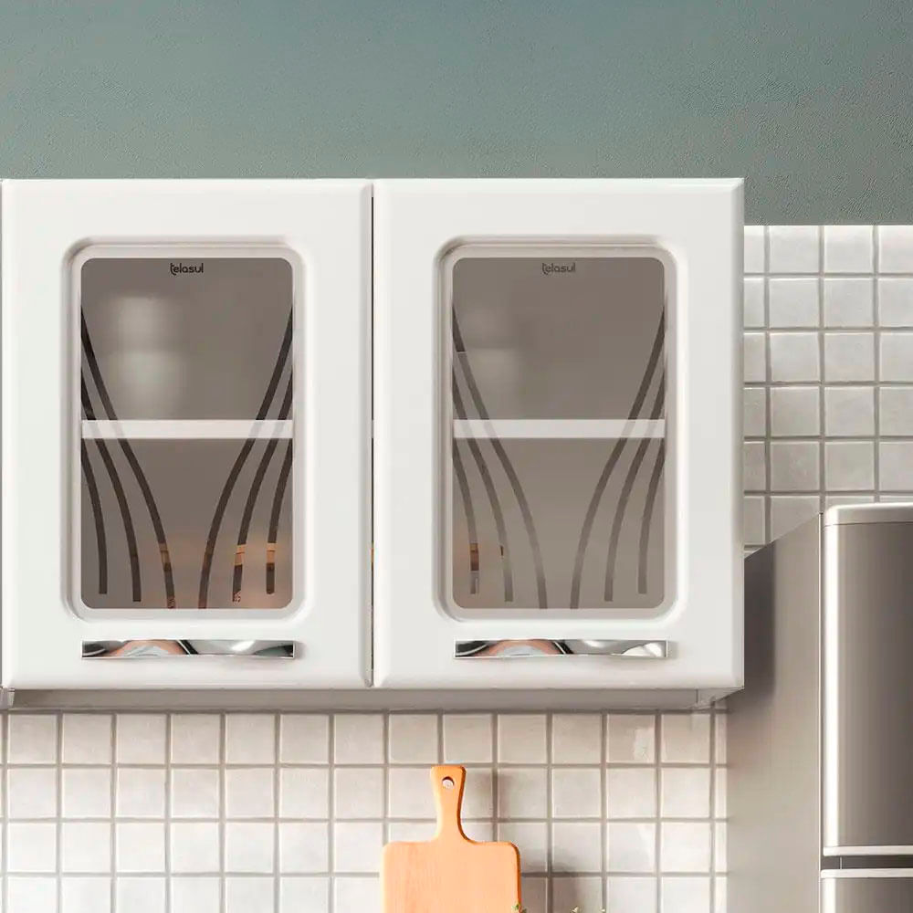 Gabinete de cocina de Acero 2 puertas con vidrio