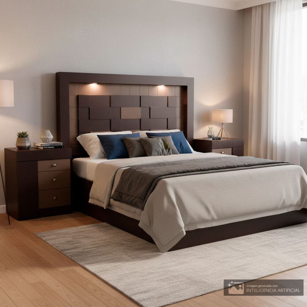 Cabecera con mesas de tres gavetas y una puerta Queen / Estela