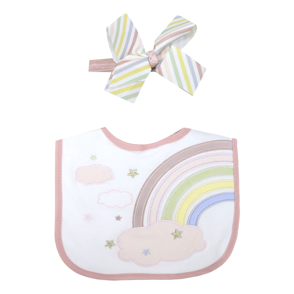 Set de babero y diadema multicolor con estampado para bebé niña