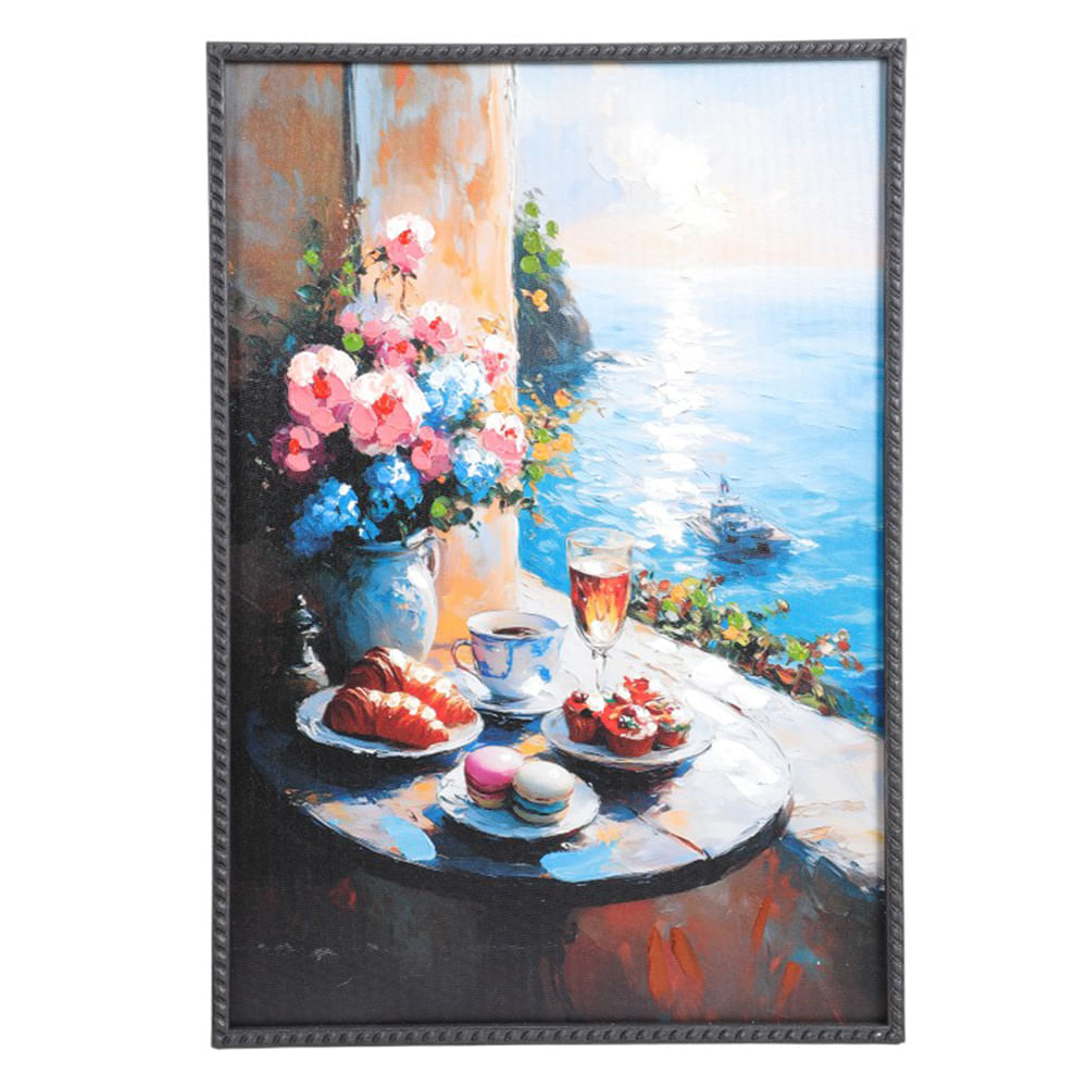 Cuadro decorativo desayuno con vista al mar 47x67 cm