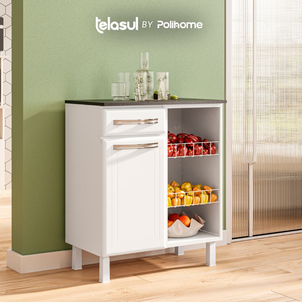 Frutero de cocina blanco en Acero 1 puerta 2 cestos