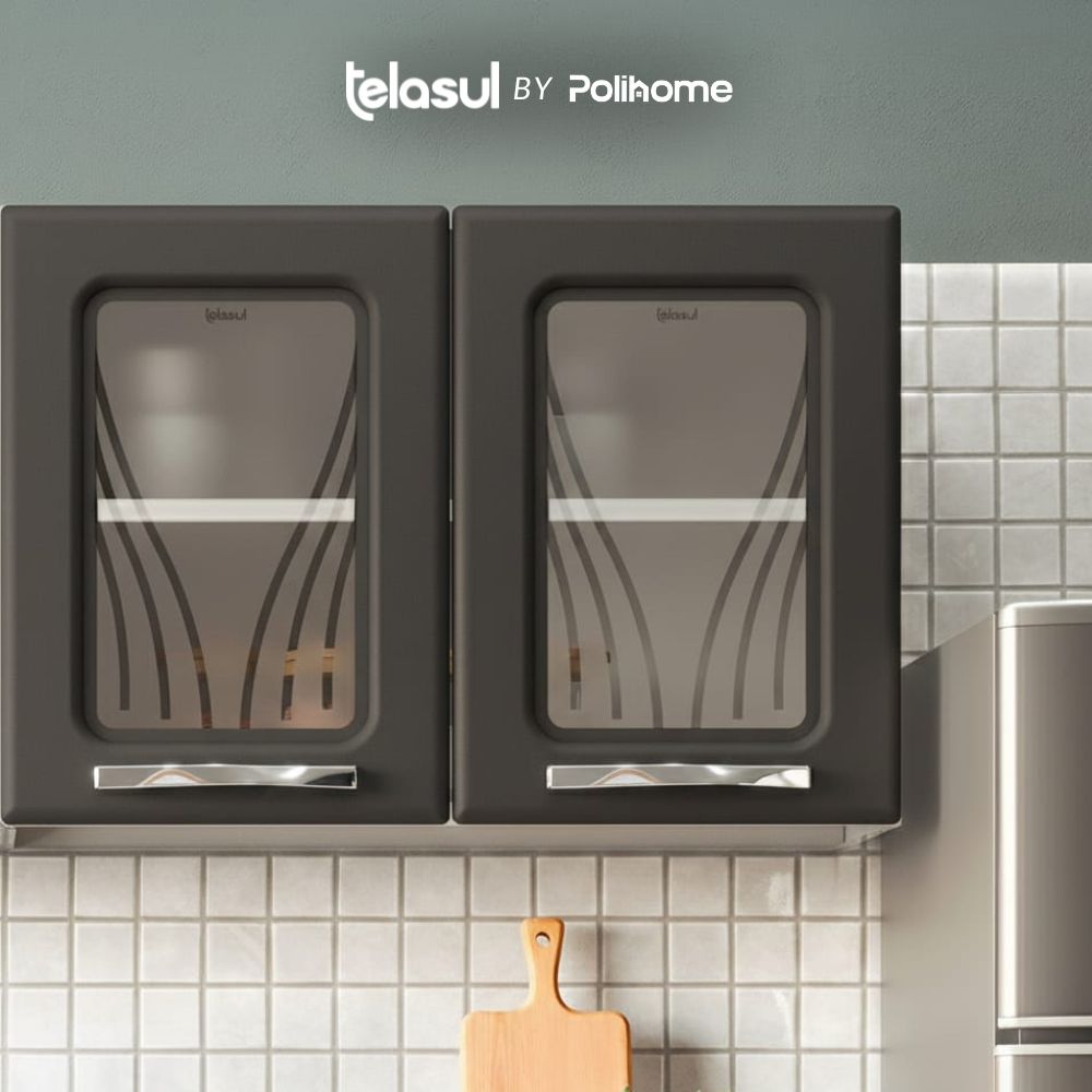 Gabinete de cocina de Acero 2 puertas con vidrio