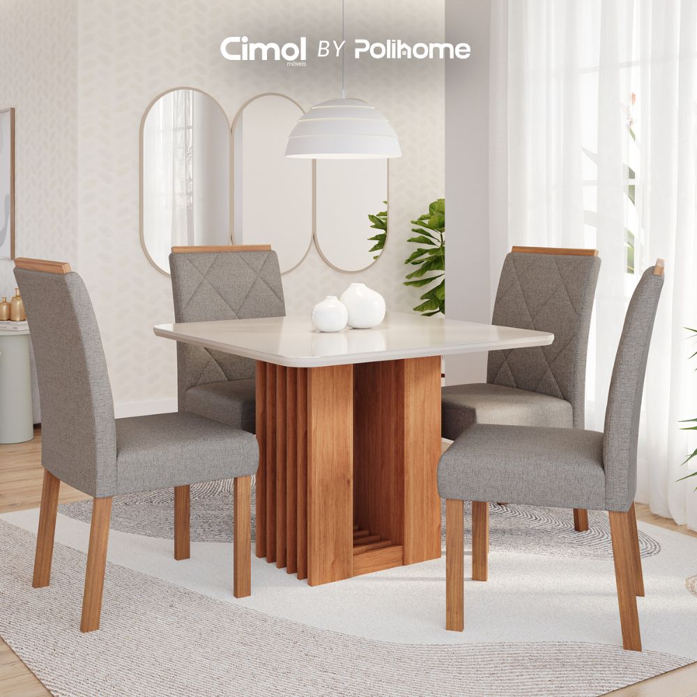 Juego de Comedor de madera- Ariela- con cubierta de color de 95 cm para 4 personas