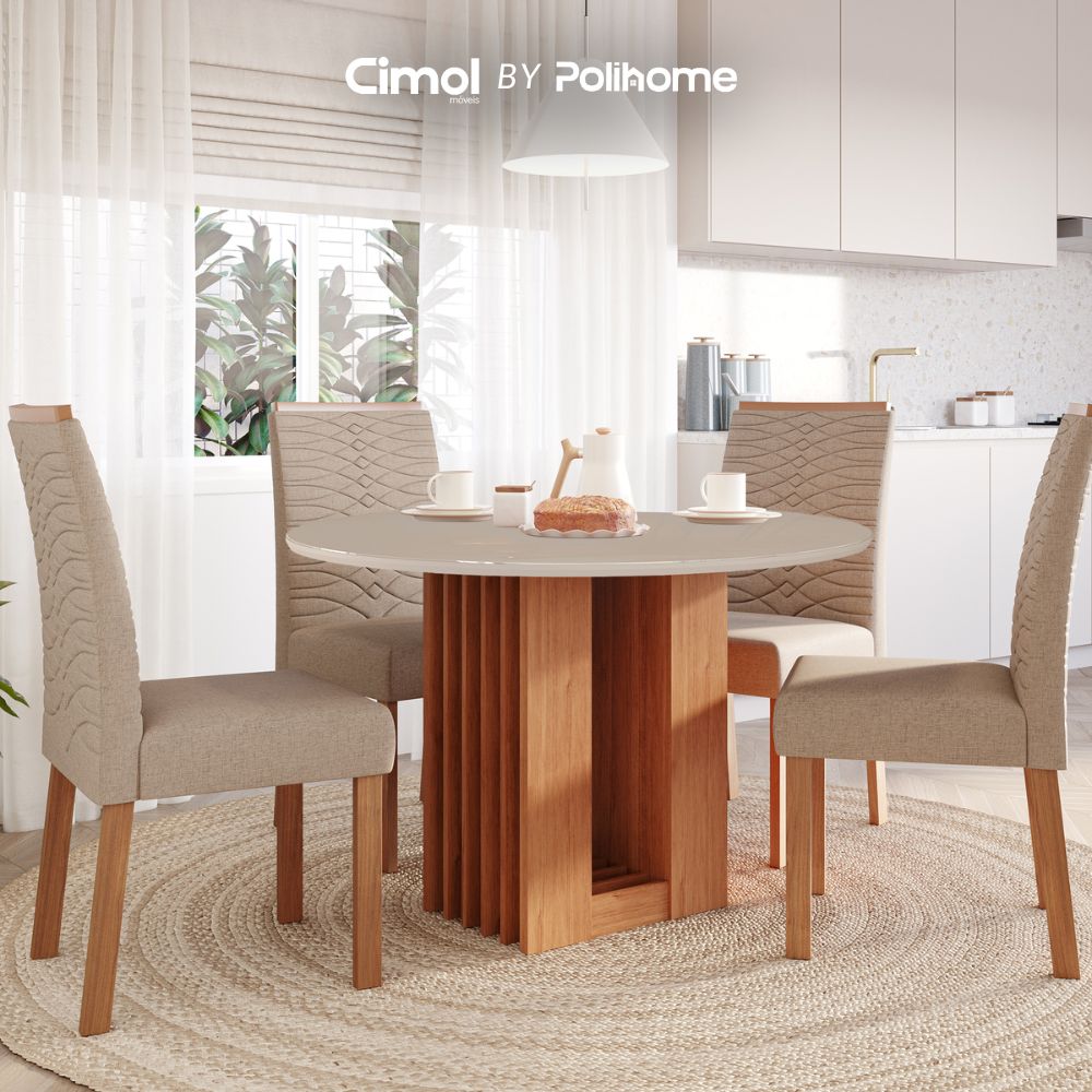Juego de Comedor redondo de madera-Ariela con cubierta de color 110 cm para 4 personas