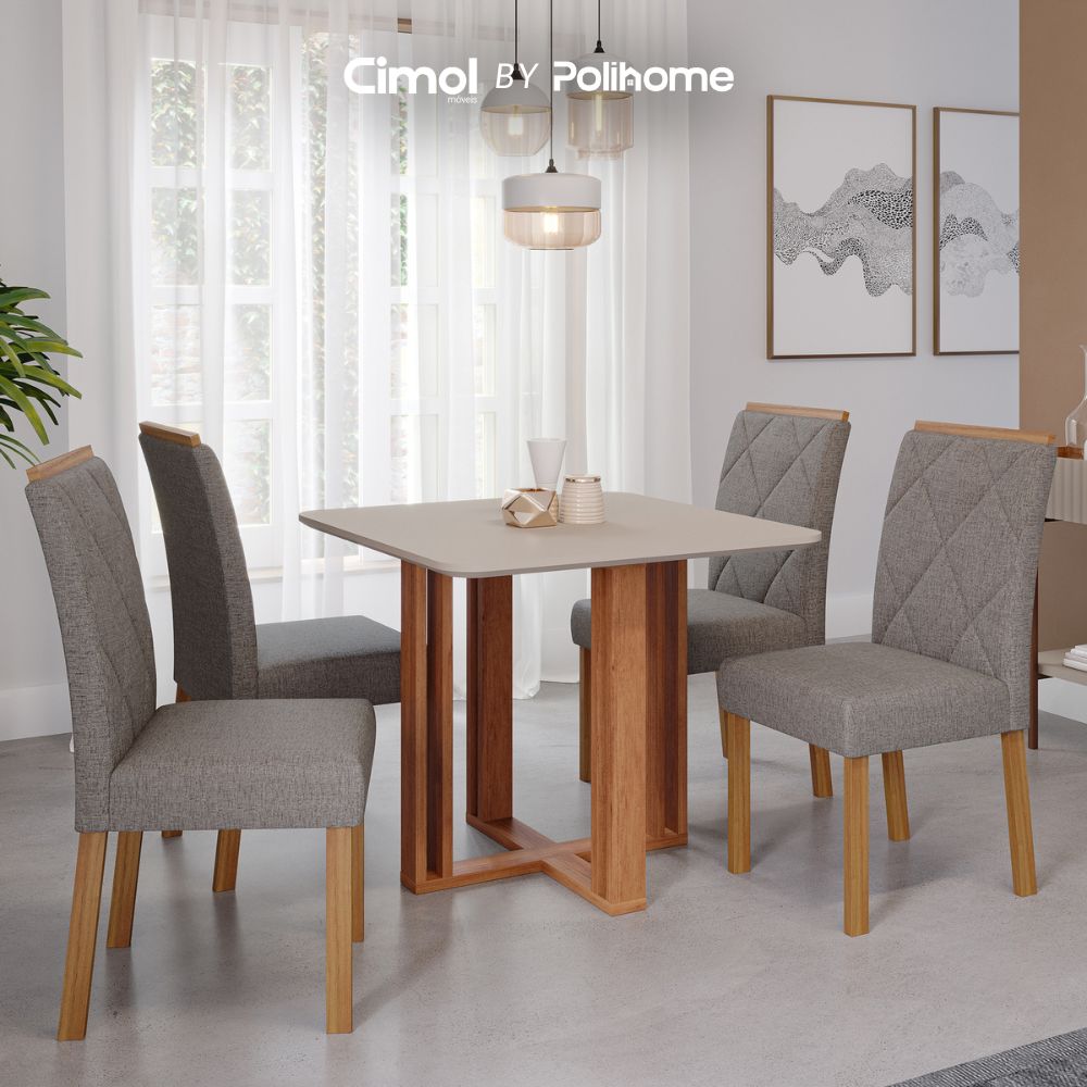 Juego de Comedor de madera-Flora- con cubierta de color de 94 cm para 4 Personas