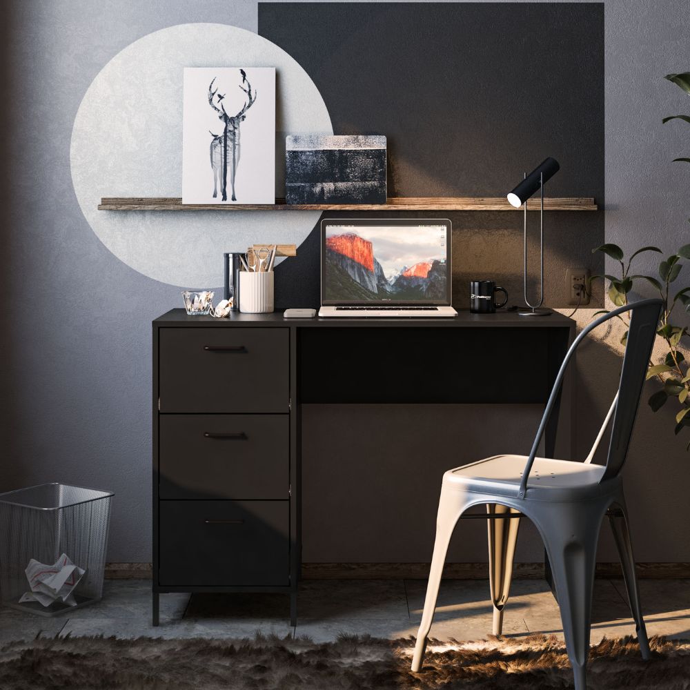 Escritorio Santa Mónica Negro 3 cajones