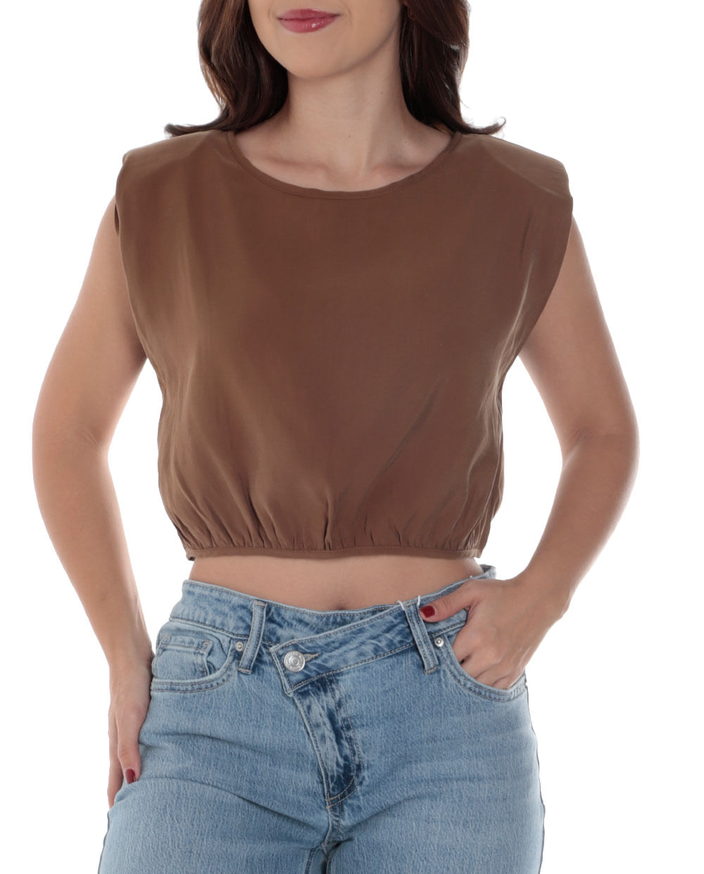Blusa Toska crop top café sin mangas para mujer