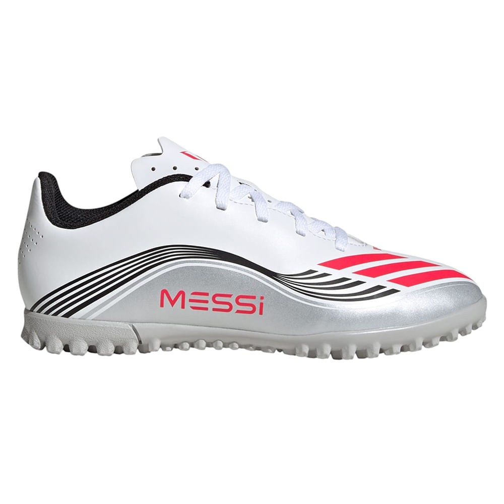 Zapato Adidas F50 Messi Club césped artificial blanco para niño