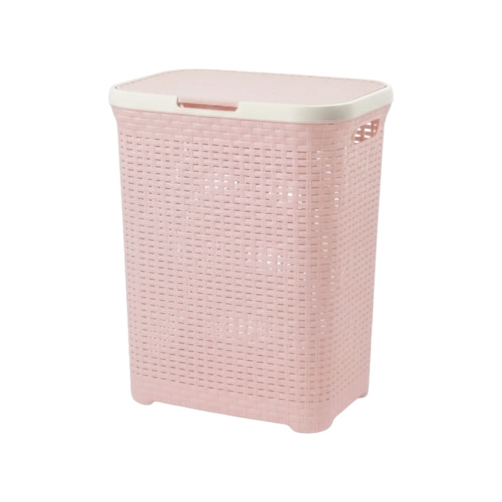Cesta Modelo Ratán Grande 60 Lt con tapa, en color rosado