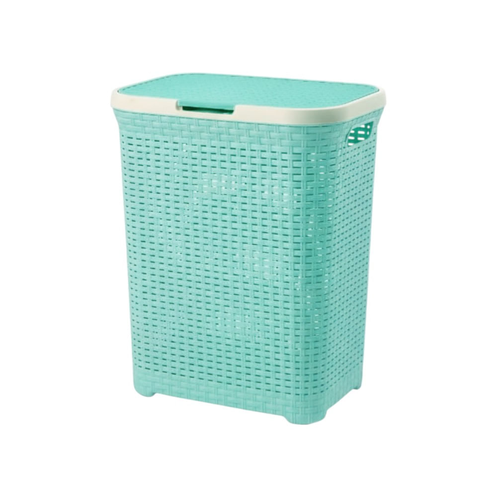 Cesta Modelo Ratán Grande 60 Lt con tapa, en color celeste