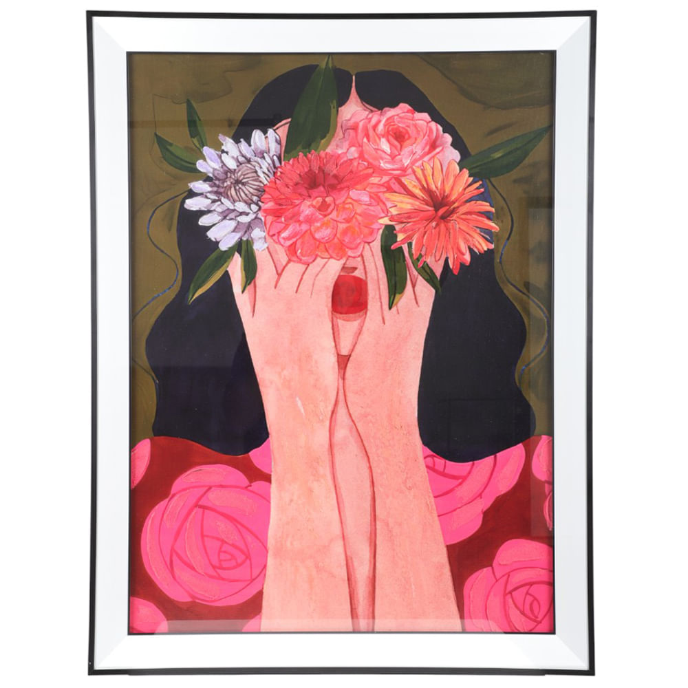 Cuadro decorativo dama con flores 61x81 cm