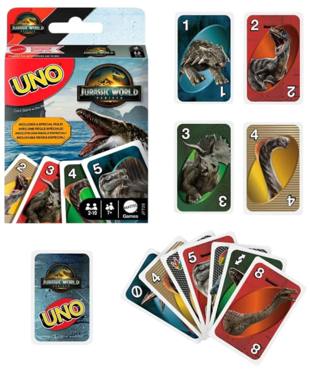 Uno juego de cartas Jurassic World rebirth para niños
